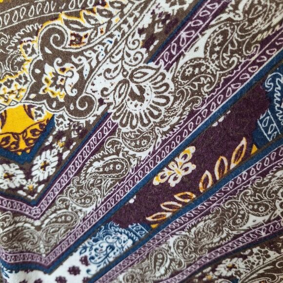 Cato Woman 26/28W Pullover V Neck Tunic Top‎ Brown Multi Bell Sleeves Crochet - Picture 4 of 9